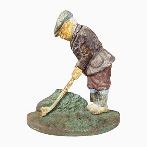 Original Painted Door Stop of Golf Player in Cast Iron, 1940s-WZZ-1277822