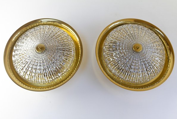 Orrefors Brass Wall Lamps by Fagerlund for Lyfa, 1960s, Set of 2-WIX-1722226