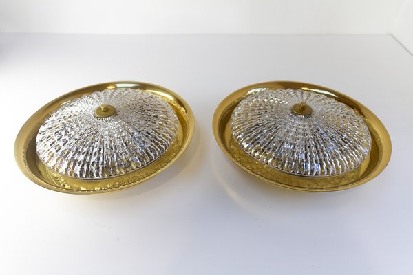 Orrefors Brass Wall Lamps by Fagerlund for Lyfa, 1960s, Set of 2-WIX-1722227