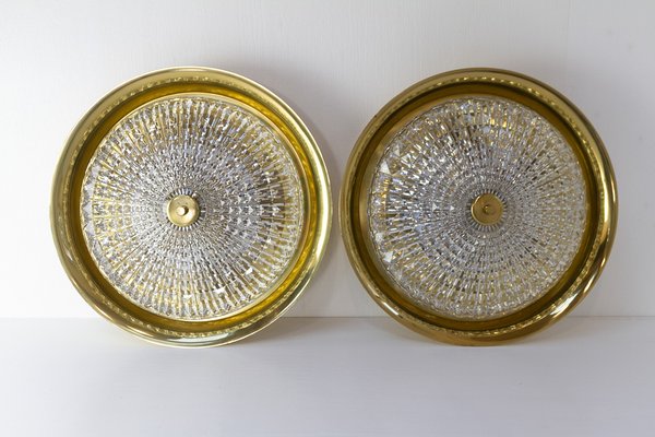 Orrefors Brass Wall Lamps by Fagerlund for Lyfa, 1960s, Set of 2-WIX-1722226