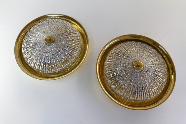 Orrefors Brass Wall Lamps by Fagerlund for Lyfa, 1960s, Set of 2-WIX-1722228