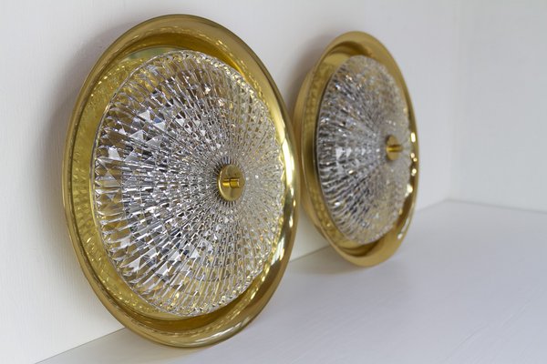 Orrefors Brass Wall Lamps by Fagerlund for Lyfa, 1960s, Set of 2-WIX-1722226