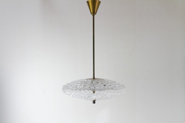 Orrefors Crystal and Brass Pendant by Fagerlund for Lyfa, 1960s-WIX-1722225