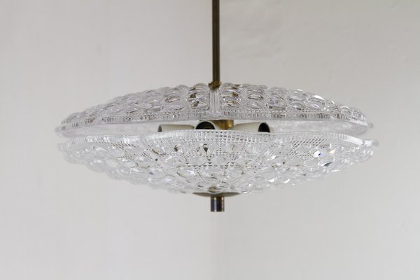 Orrefors Crystal and Brass Pendant by Fagerlund for Lyfa, 1960s-WIX-1722225