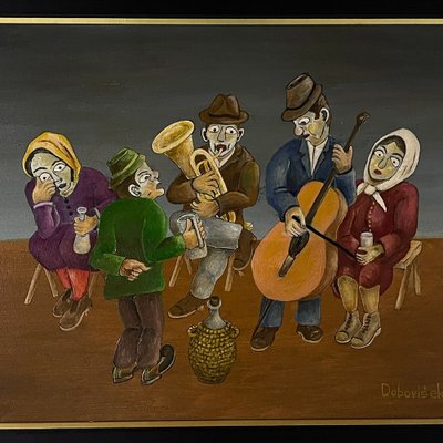 Oto Dobovišek, Rural Feast, 1973, Oil on Board, Framed-WQC-1723058