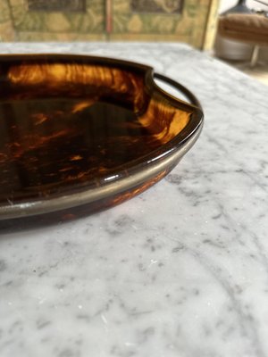 Oval Acrylic Serving Tray in Faux Tortoiseshell -Brass from Guzzini, Italy, 1970s-JO-1760247