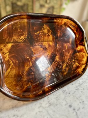 Oval Acrylic Serving Tray in Faux Tortoiseshell -Brass from Guzzini, Italy, 1970s-JO-1760247