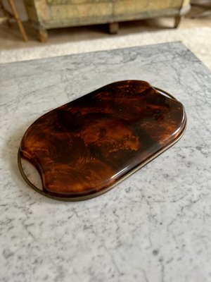 Oval Acrylic Serving Tray in Faux Tortoiseshell -Brass from Guzzini, Italy, 1970s-JO-1760247