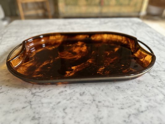 Oval Acrylic Serving Tray in Faux Tortoiseshell -Brass from Guzzini, Italy, 1970s-JO-1760247