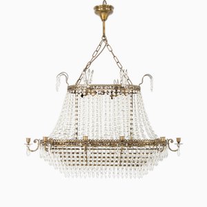 Oval Chandelier with Crystal, 1950s-VAP-2035953