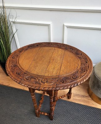 Oval Drop Leaf Side or Coffee Table with Carved Bobbin Barley Legs, Italy, 1960s-EUP-1425851