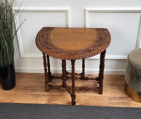 Oval Drop Leaf Side or Coffee Table with Carved Bobbin Barley Legs, Italy, 1960s-EUP-1425851