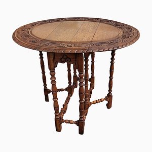 Oval Drop Leaf Side or Coffee Table with Carved Bobbin Barley Legs, Italy, 1960s-EUP-1425851