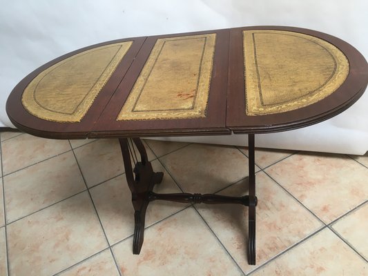 Oval Folding Coffee Table in Leather, 1950s-WQQ-1070252