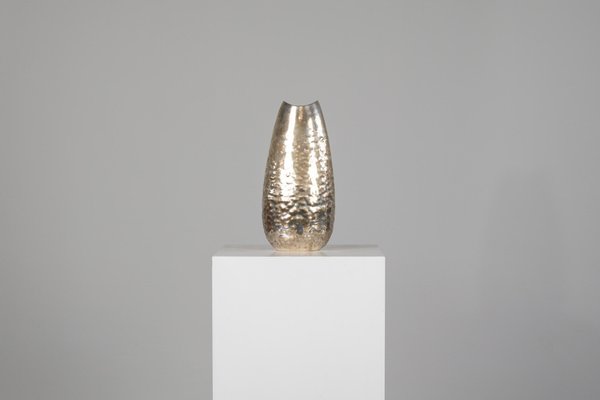 Oval Hammered Silver Vase by Luigi Genazzi for Calderoni, 20th Century-IVC-1176289