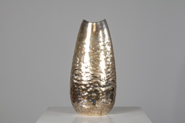 Oval Hammered Silver Vase by Luigi Genazzi for Calderoni, 20th Century-IVC-1176289