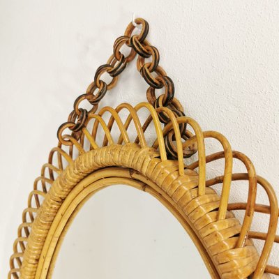 Oval Mirror in Braided Bamboo, 1960s-PRS-1719958