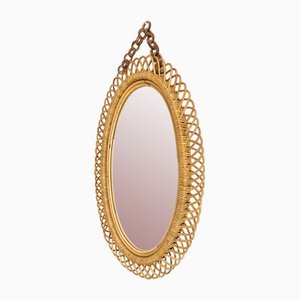 Oval Mirror in Braided Bamboo, 1960s-PRS-1719958