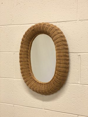 Oval Mirror in Wicker and Bamboo, 1980s-NPC-1442065