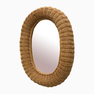 Oval Mirror in Wicker and Bamboo, 1980s-NPC-1442065