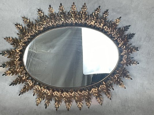 Oval Oak Leaf Sun Mirror, 1950s-SDV-1047916