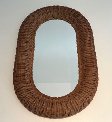 Oval Rattan Mirror, 1970s-BA-1670477