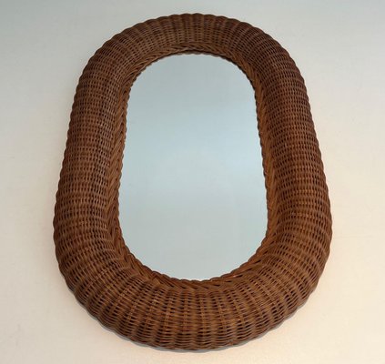 Oval Rattan Mirror, 1970s-BA-1670477