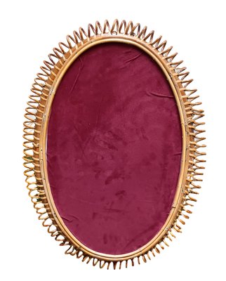 Oval Rattan Wall Mirror, Italy, 1960s-YUW-2035098