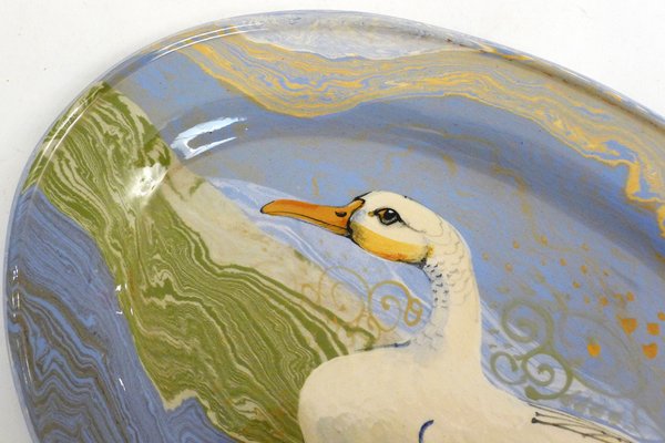 Oval Service Dish with Polychrome Duck Decor byGual, 1960s-RNR-1709073