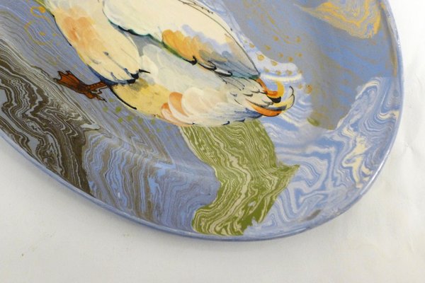 Oval Service Dish with Polychrome Duck Decor byGual, 1960s-RNR-1709073