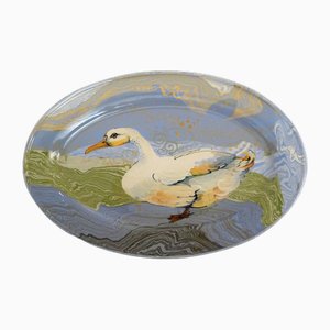 Oval Service Dish with Polychrome Duck Decor byGual, 1960s-RNR-1709073