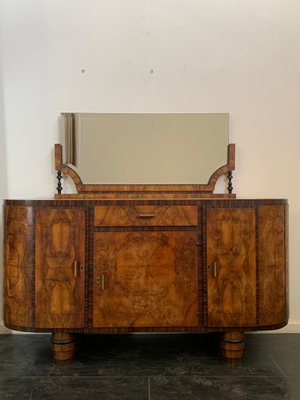 Oval Sideboard with Mirror in Walnut, Burl and Ebony Macassar, Italy, 1930s-IJR-1438354