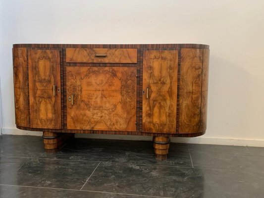 Oval Sideboard with Mirror in Walnut, Burl and Ebony Macassar, Italy, 1930s-IJR-1438354