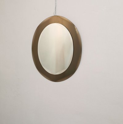 Oval Smoked & Mirrored Crystal Glass Wall Mirror, Italy, 1970s-ZST-1298374