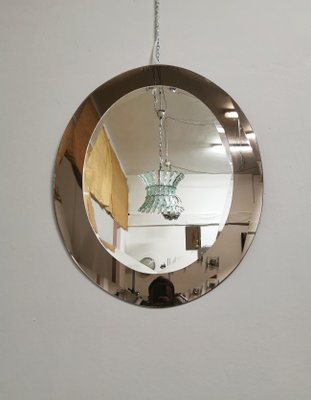 Oval Smoked & Mirrored Crystal Glass Wall Mirror, Italy, 1970s-ZST-1298374