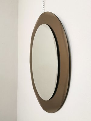 Oval Smoked & Mirrored Crystal Glass Wall Mirror, Italy, 1970s-ZST-1298374