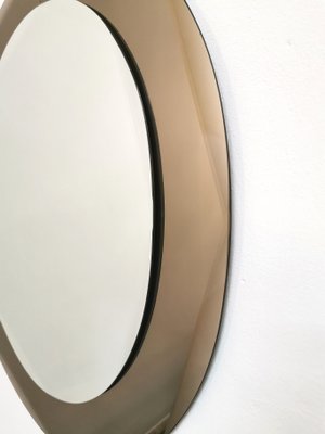 Oval Smoked & Mirrored Crystal Glass Wall Mirror, Italy, 1970s-ZST-1298374