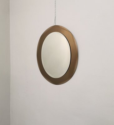 Oval Smoked & Mirrored Crystal Glass Wall Mirror, Italy, 1970s-ZST-1298374