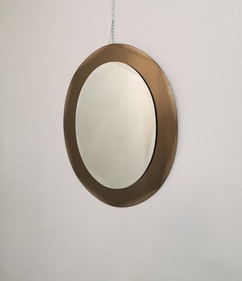 Oval Smoked & Mirrored Crystal Glass Wall Mirror, Italy, 1970s-ZST-1298374