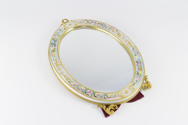 Oval Table Mirror with Porcelain Frame-KEG-1086662