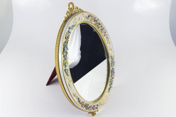 Oval Table Mirror with Porcelain Frame-KEG-1086662