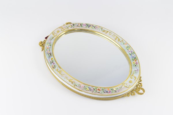 Oval Table Mirror with Porcelain Frame-KEG-1086662