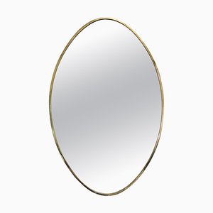 Oval Wall Brass Mirror, Italy, 1960s-YUW-2034077