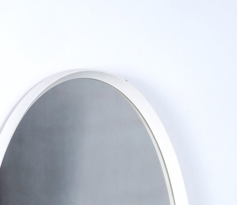 Oval White Wooden Wall Mirror, 1960s-SN-1030517