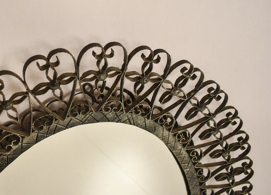 Oval Wrought Iron Mirror, Spain, 1970s-KT-1779620