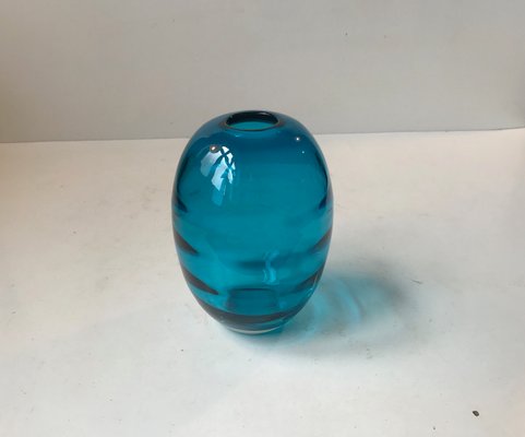 Ovoid Turquoise Glass Vase with Optical Stripes by Holmegaard, 1950s-LCR-952173