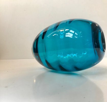 Ovoid Turquoise Glass Vase with Optical Stripes by Holmegaard, 1950s-LCR-952173