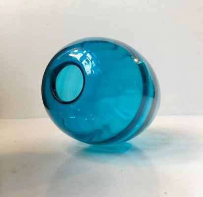 Ovoid Turquoise Glass Vase with Optical Stripes by Holmegaard, 1950s-LCR-952173