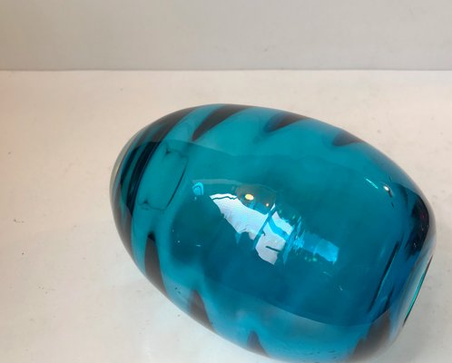 Ovoid Turquoise Glass Vase with Optical Stripes by Holmegaard, 1950s-LCR-952173