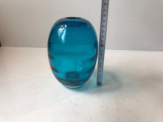 Ovoid Turquoise Glass Vase with Optical Stripes by Holmegaard, 1950s-LCR-952173